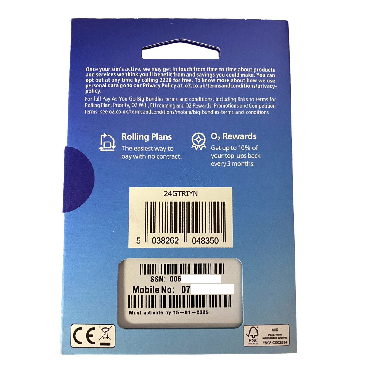 O2 Pay As You Go Sim Card - £10