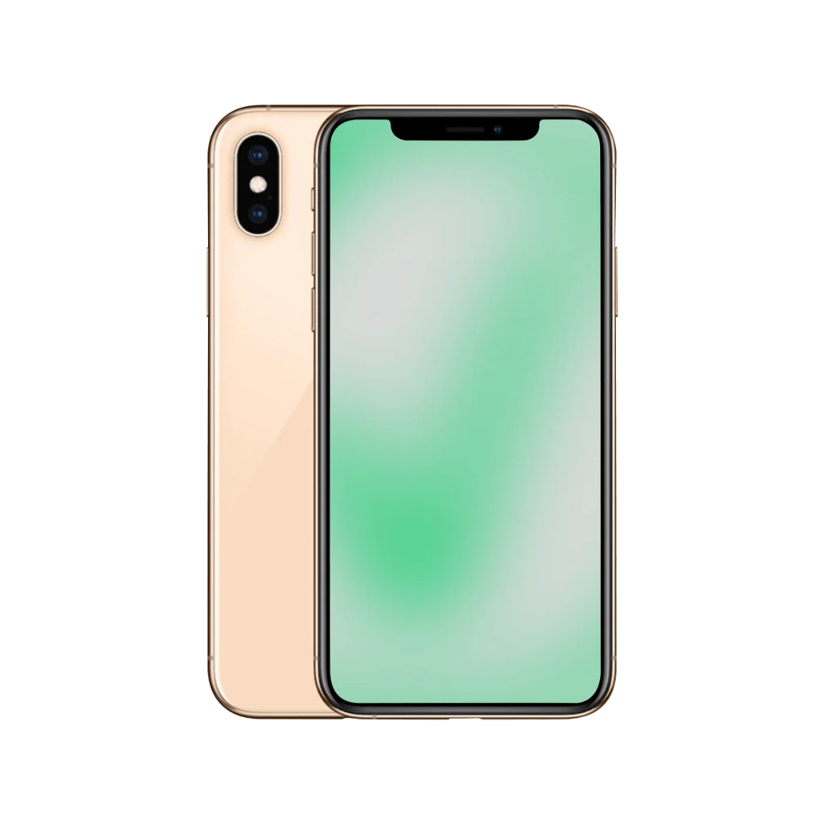 Gold smartphone with green gradient screen on a white background