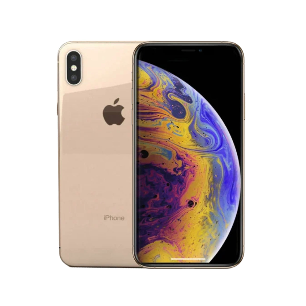 Gold iPhone XS Max showing front and back on a white background