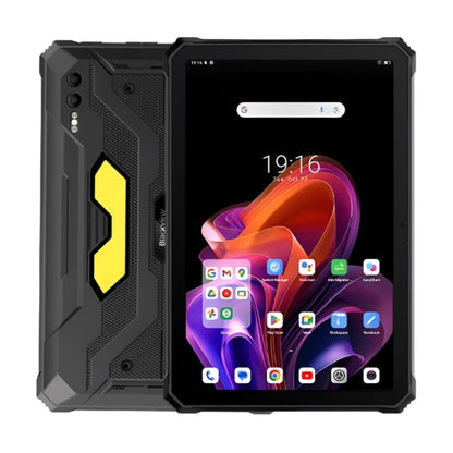 Rugged Tablet with protective case on a white background