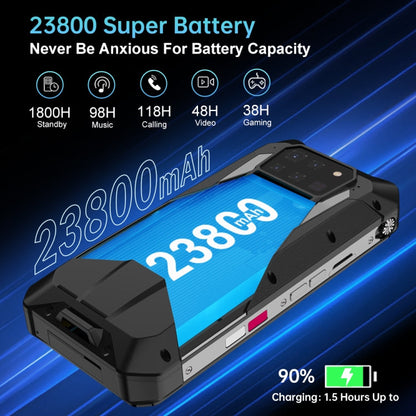 Unihertz Tank 3 Pro 5G with 23800mAh battery capacity display on a blue and black background