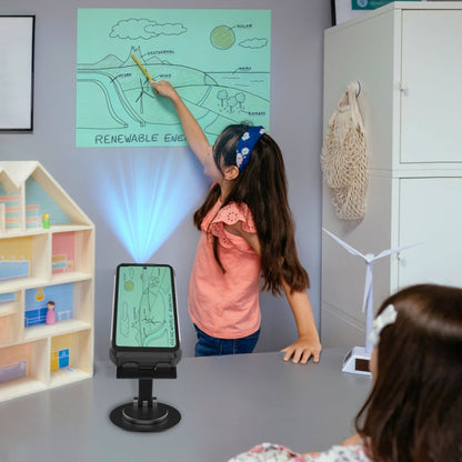 Child interacting with a digital drawing board displaying a renewable energy diagram. Unihertz Tank 3 Pro 