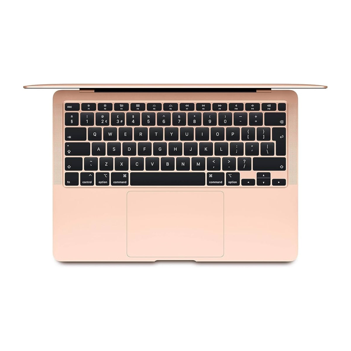 Rose gold MacBook Air 13 laptop with black keyboard on a white background