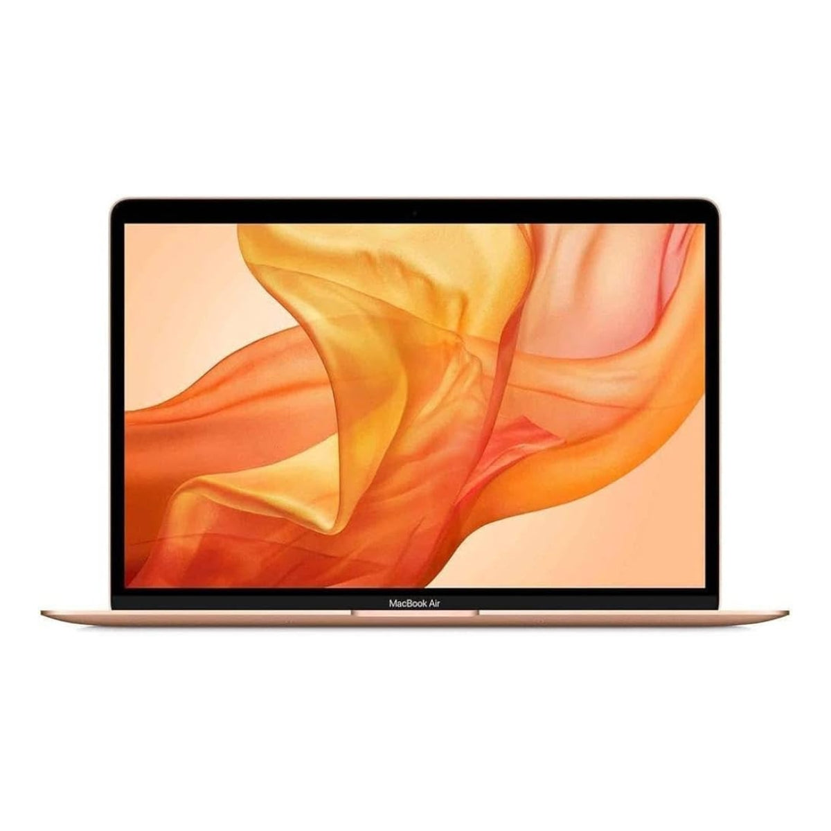 Gold MacBook Air 13  with a colorful display on a white background