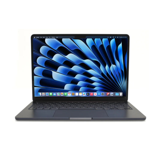 MacBook Air 13 (2022) with a blue abstract design on the screen against a white background