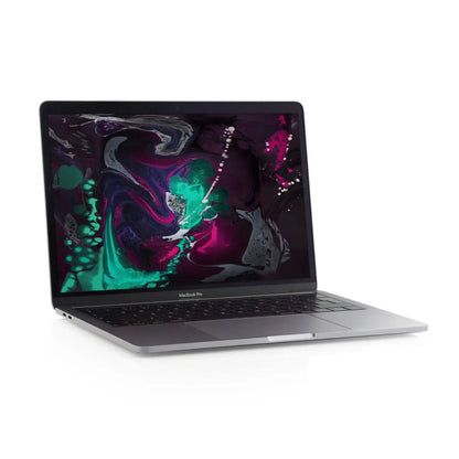 MacBook Pro 13 (2018) laptop with a colourful abstract design on the screen against a white background