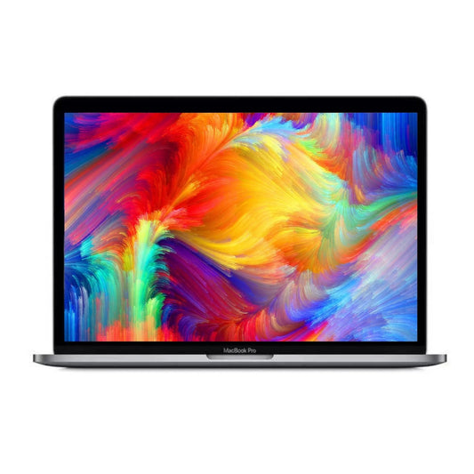 Laptop MacBook Pro 13 (2019) with a colorful abstract design on the screen against a white background