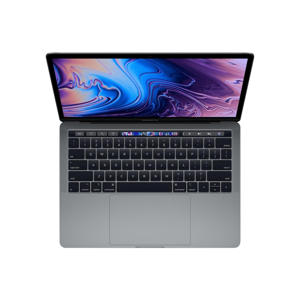 MacBook Pro 13 (2019) laptop with a colorful display on a white background