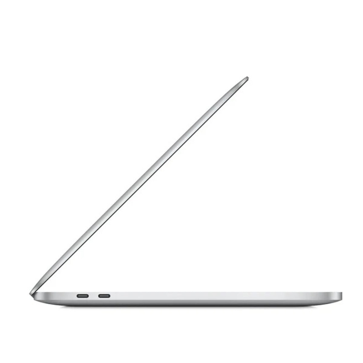 Side view of a silver MacBook Pro 13 (2019) laptop on a white background