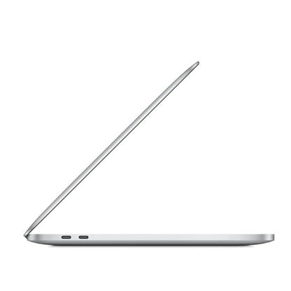Side view of a silver MacBook Pro 13 (2019) laptop on a white background