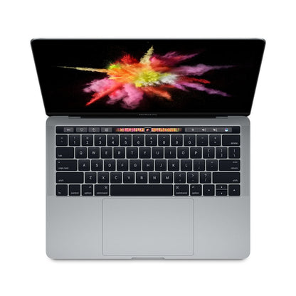Open MacBook Pro 13 2017 laptop with colourful display on a white background