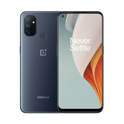 OnePlus smartphone showing front and back on a white background