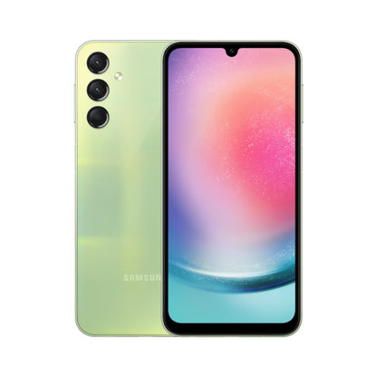 Samsung smartphone showing front and back on a white background