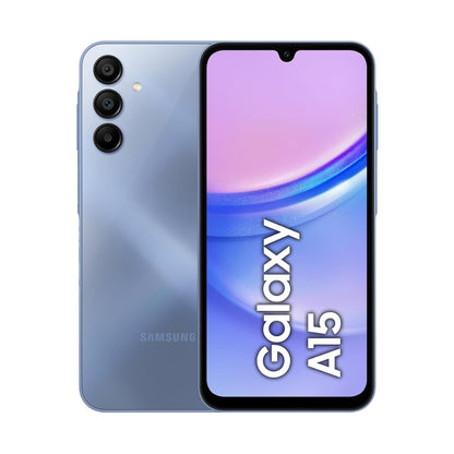 Samsung Galaxy A15 smartphone showing front and back on a white background