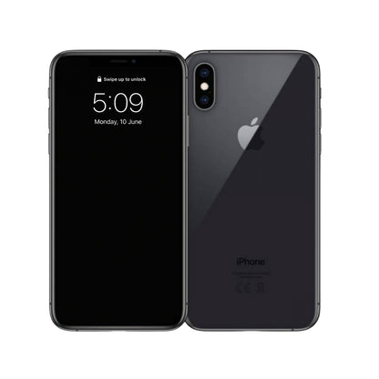 Black smartphone showing front and back on a white background