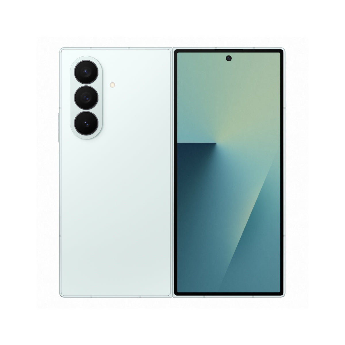 Smartphone Samsung Galaxy Z Fold 7 with a white back and black front on a white background