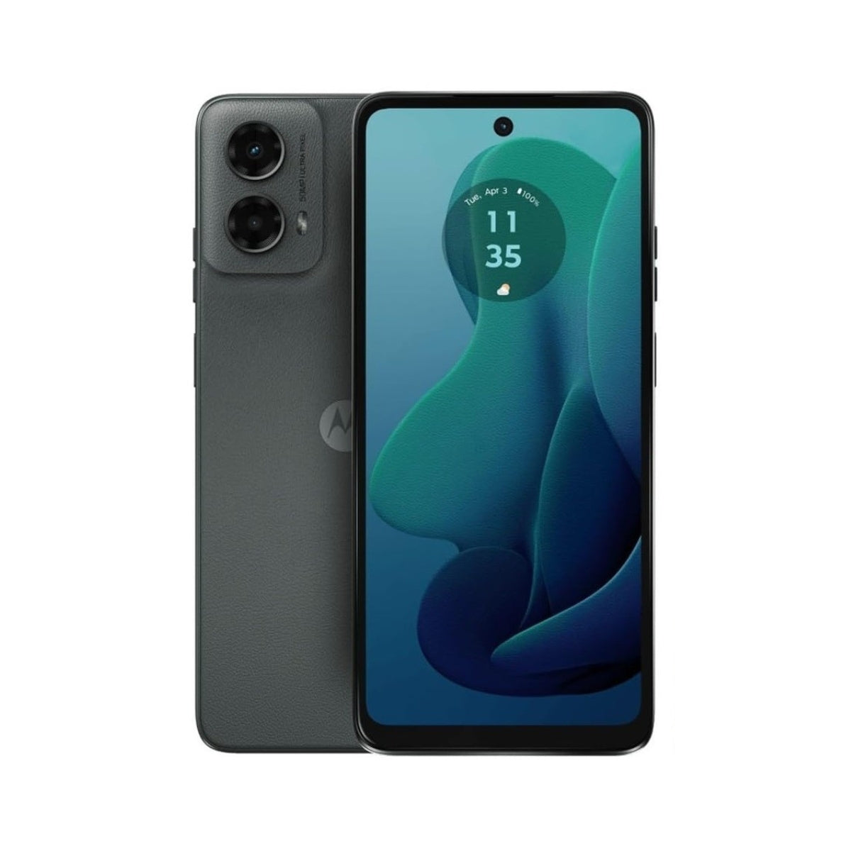 Motorola Moto G 5G 2024 Sage Green smartphone showing front and back on a white background