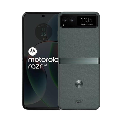 Motorola Razr 40 phone showing front and back on a white background