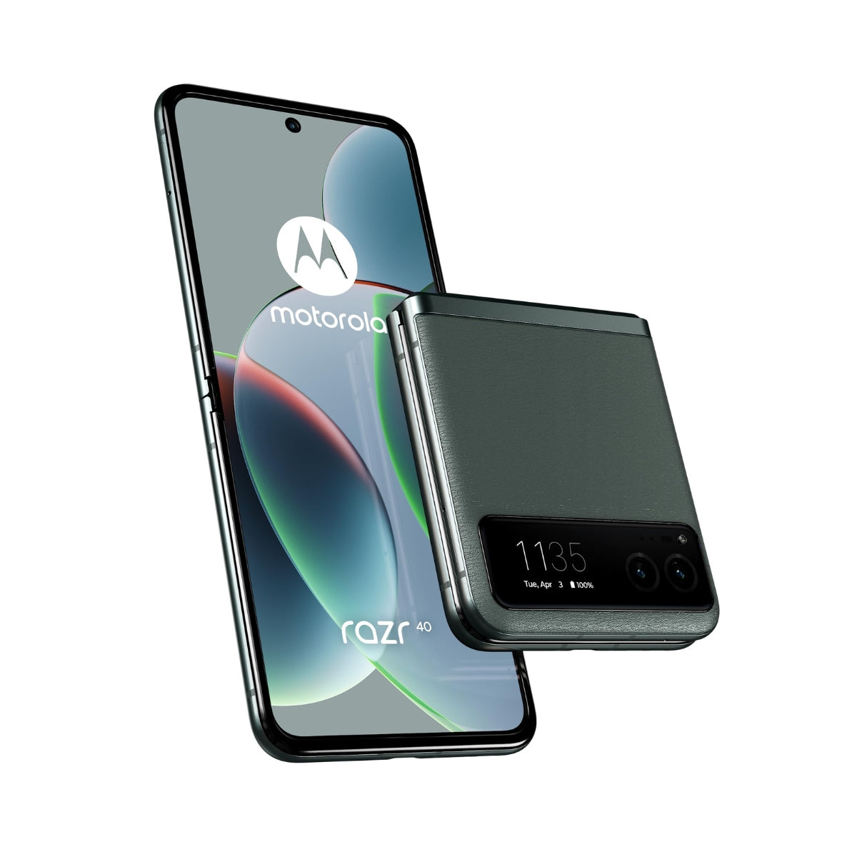 Motorola Razr 40 phone with open and closed design on a white background