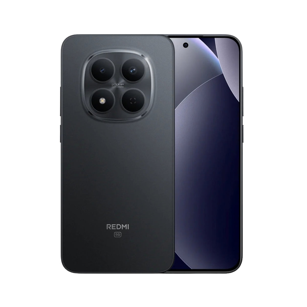 Xiaomi Redmi 15 Pro smartphone shown from the back and front, featuring a dark charcoal gray finish with a large multi-camera module on the back and a lit display on the front, set against a plain white background.