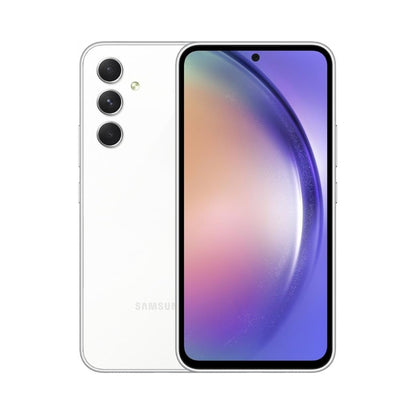 White Samsung Galaxy A54 5G showing front and back on a white background