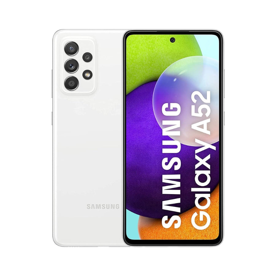 Samsung Galaxy A52 smartphone showing front and back on a white background