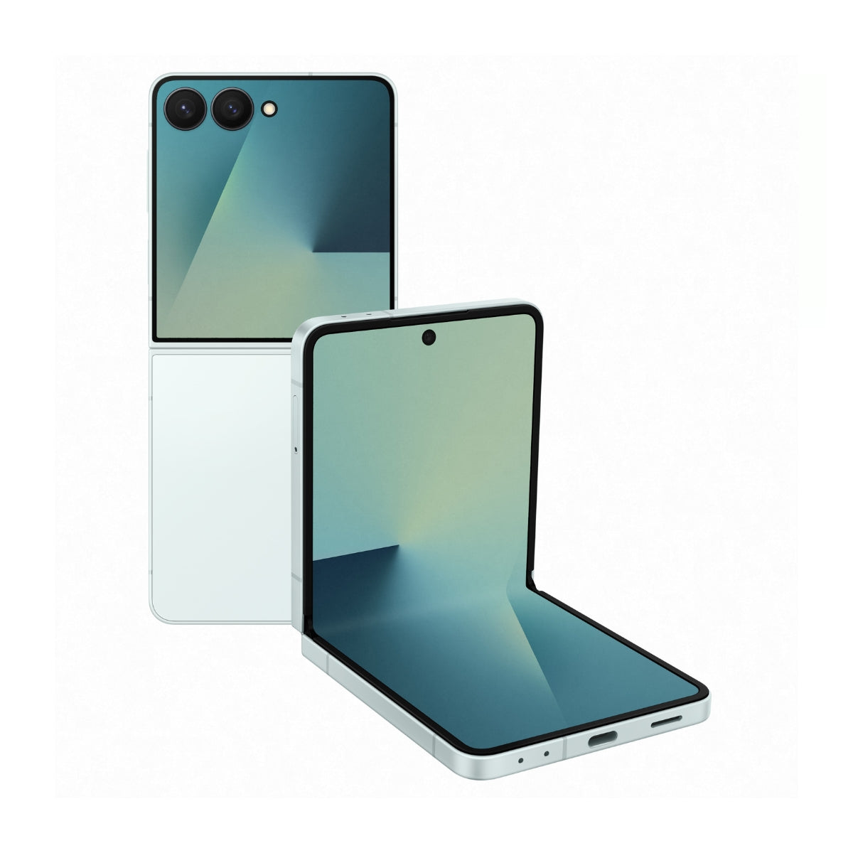 Samsung Galaxy Z Flip 7 phone showing front and back on a white background