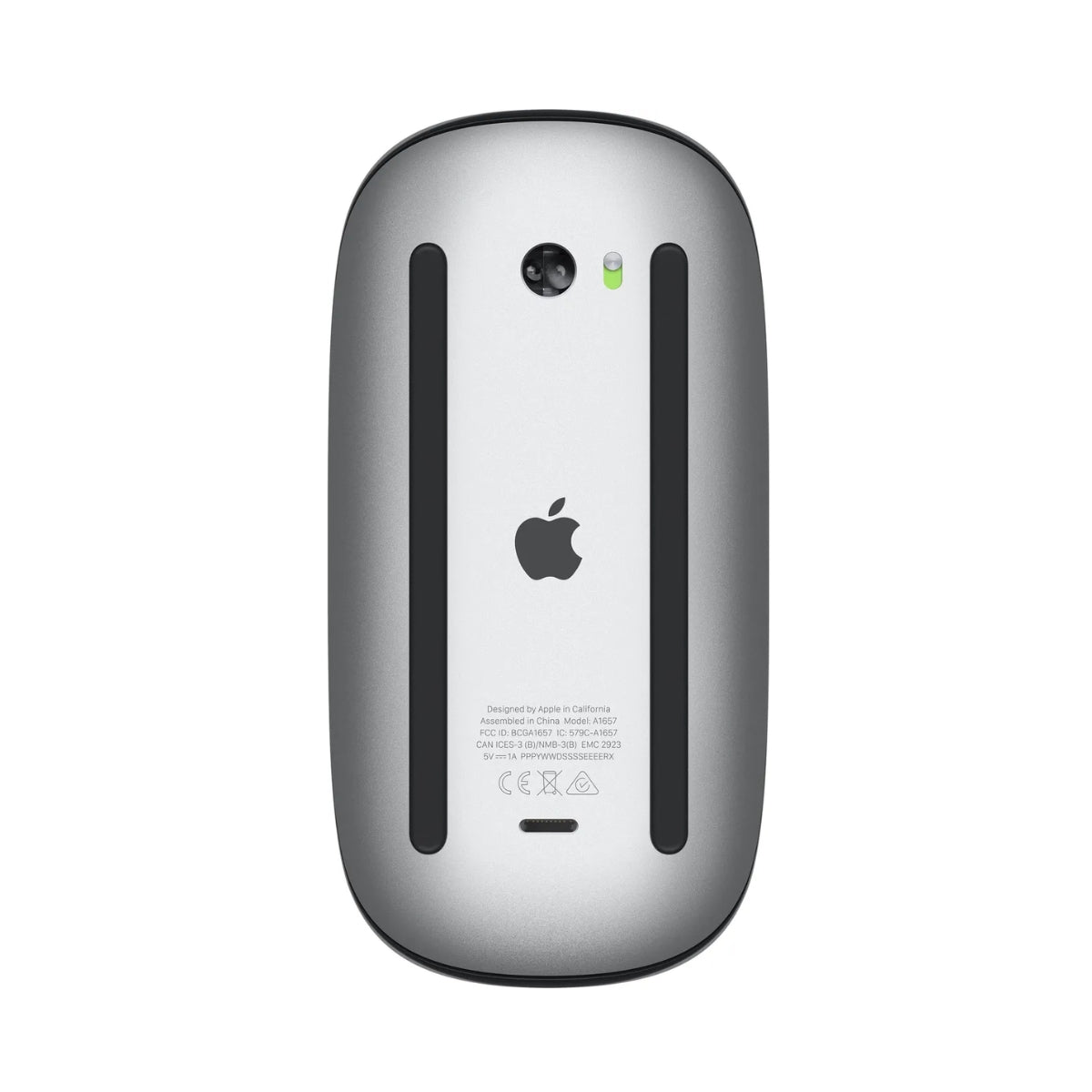 Back view of anApple Magic Mouse (4th Gen) with a visible logo on a white background