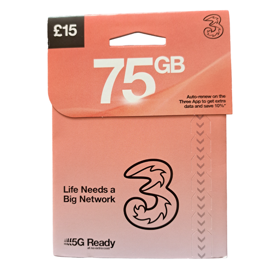 Three Pay As You Go Sim Card - £15