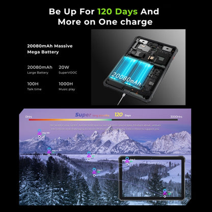 HOTWAV Tab R9 Pro Tablet with 20080mAh battery and charging features, displayed against a snowy landscape background.