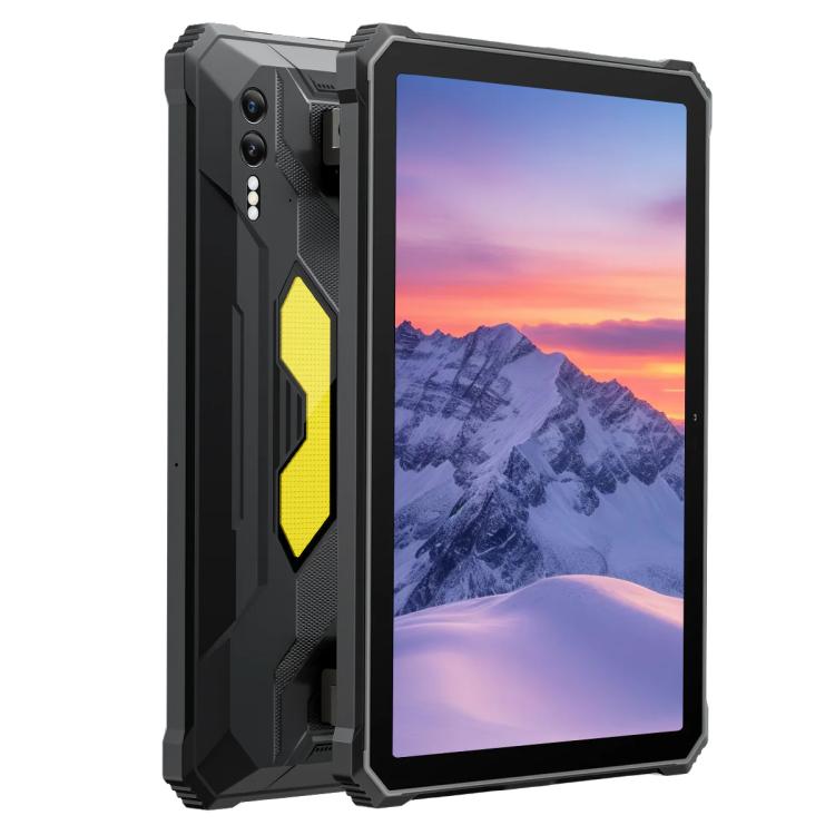 Rugged Blackview Active 10 Pro 5G Tablet with mountain sunset design on a white background
