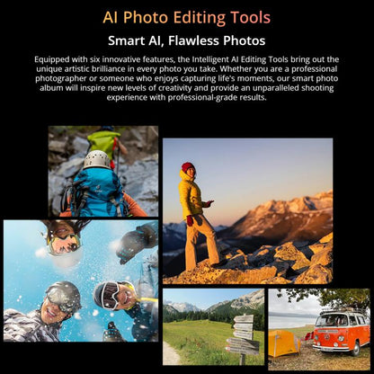 Promotional image of AI photo editing tools with before and after comparisons on Blackview Active 10 Pro 5G Tablet