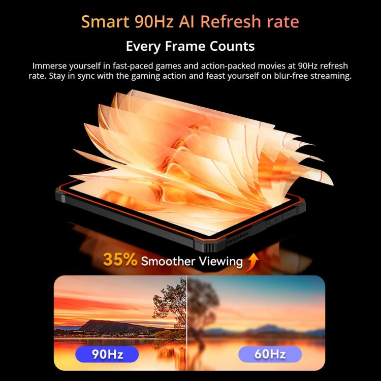 Smart device with 90Hz AI refresh rate feature displayed on a black background