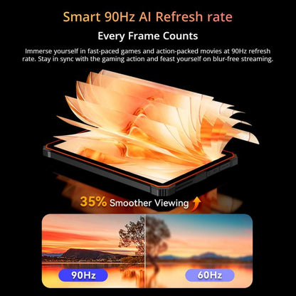 Smart device with 90Hz AI refresh rate feature displayed on a black background