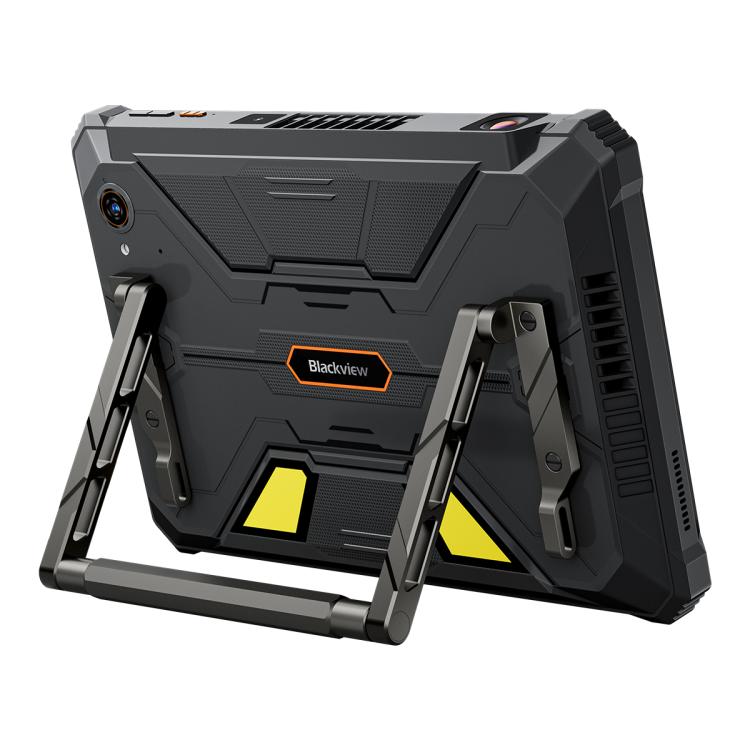 Black rugged Blackview Active 12 Pro 5G Tablet with stand feature on a white background