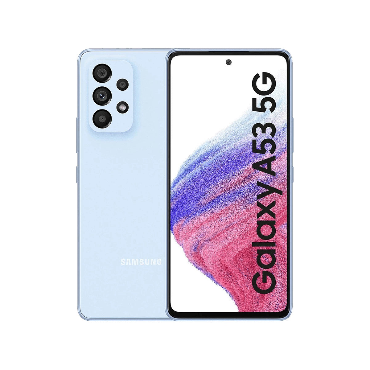 Samsung Galaxy A53 5G smartphone showing front and back on a white background