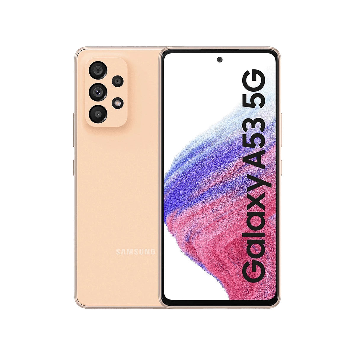 Samsung Galaxy A53 5G smartphone showing front and back on a white background
