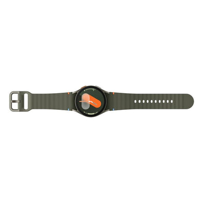 Samsung Galaxy Watch 7 with a green band on a white background
