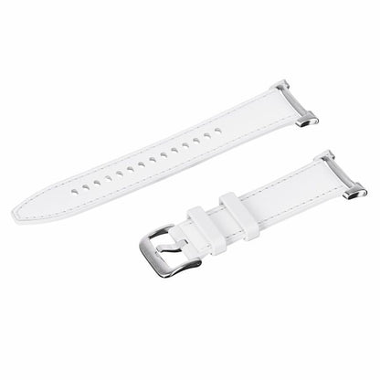 White Samsung Galaxy Watch 8 strap with silver buckle on a white background