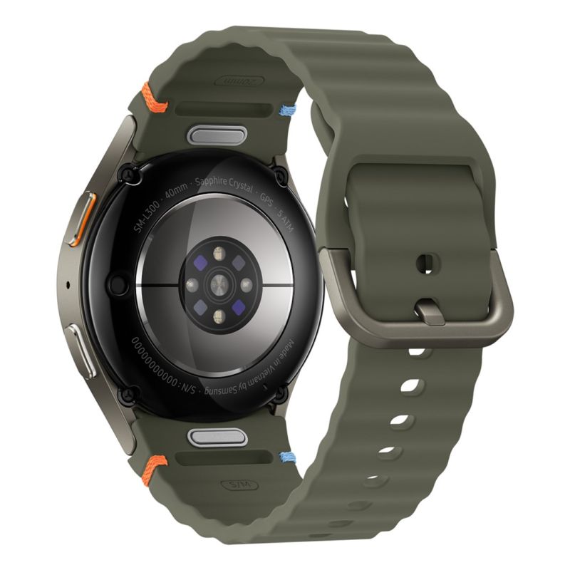 Samsung Galaxy Watch 7 with a green band on a white background
